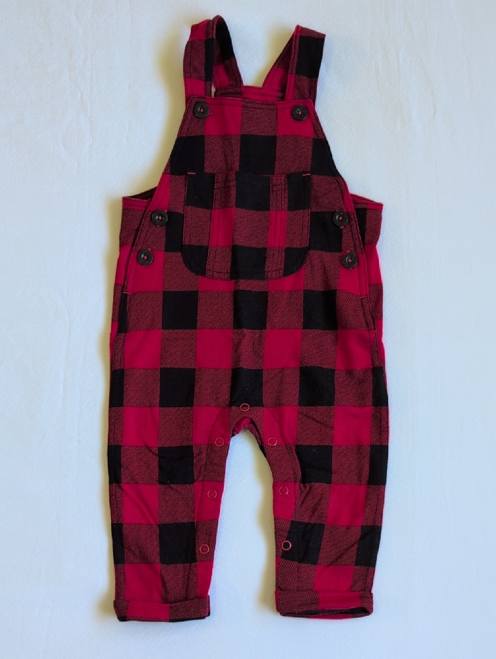 joe fresh buffalo check comfy christmas overalls 6-12 months baby boy